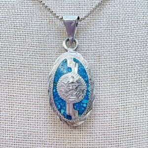VTG Sterling Silver 925 Turquoise Abalone Reversible Pendant Necklace 23" Length